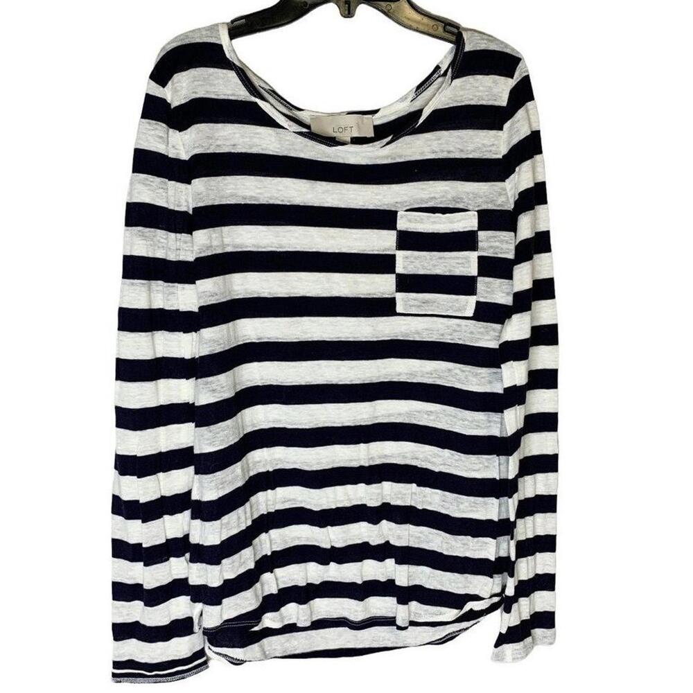 LOFT‎ Boatneck Long Sleeve Stripes Navy & White Pullover Tops Women's S Nautical
